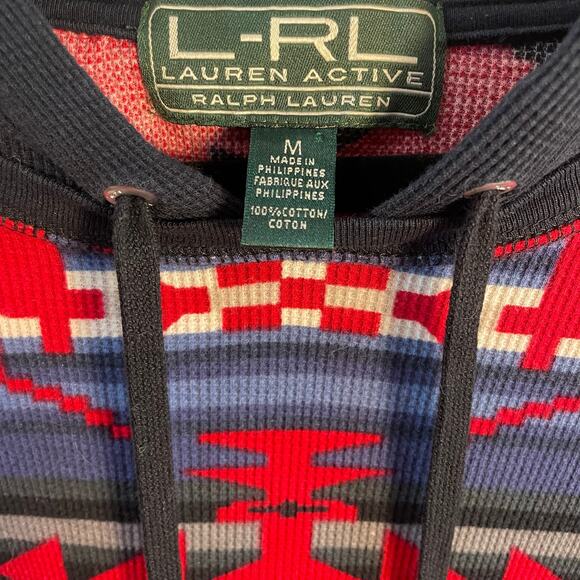 Lauren Ralph Lauren Active Southwestern Print Knit Hoodie Red Blue Medium AS IS - Picture 5 of 6